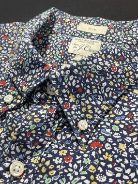 J.Crew Slim Fit Floral Button Down Shirt Size L Blue Organic Cotton